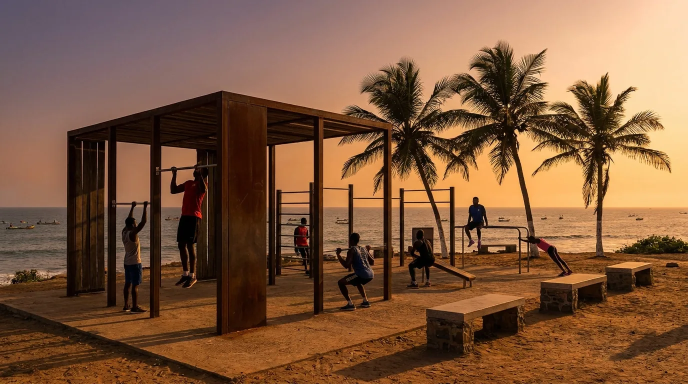 Parc de fitness urbain au golden hour